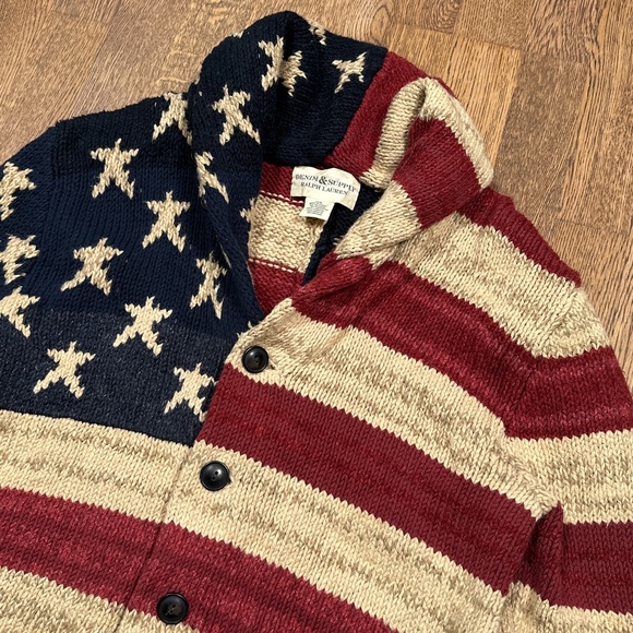 Ralph Lauren Denim & Supply USA Flag Heavyweight Shawl Cardigan Sweater Womens M - Picture 2 of 11